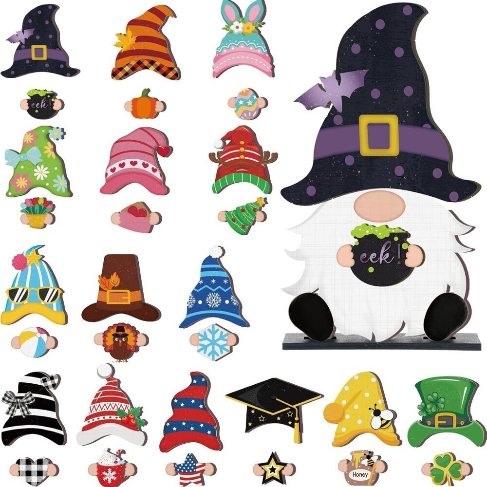 Interchangeable Wooden Gnome Decor DIY Holiday Seasonal Fall Gnomes Halloween Ti